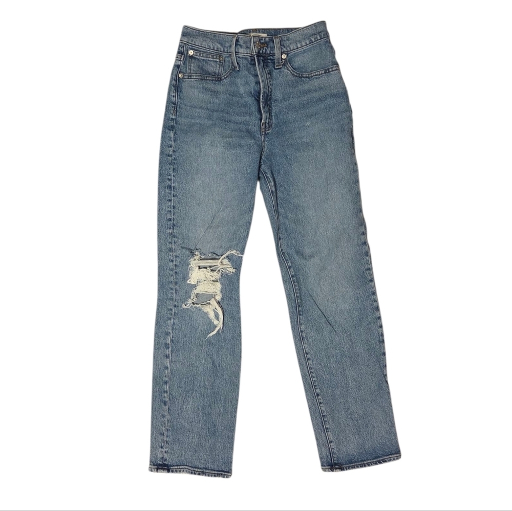 Madewell Perfect Vintage Straight Jean in Kingsbury Wash: Knee-Rip NG247 Size 26 - Picture 3 of 10